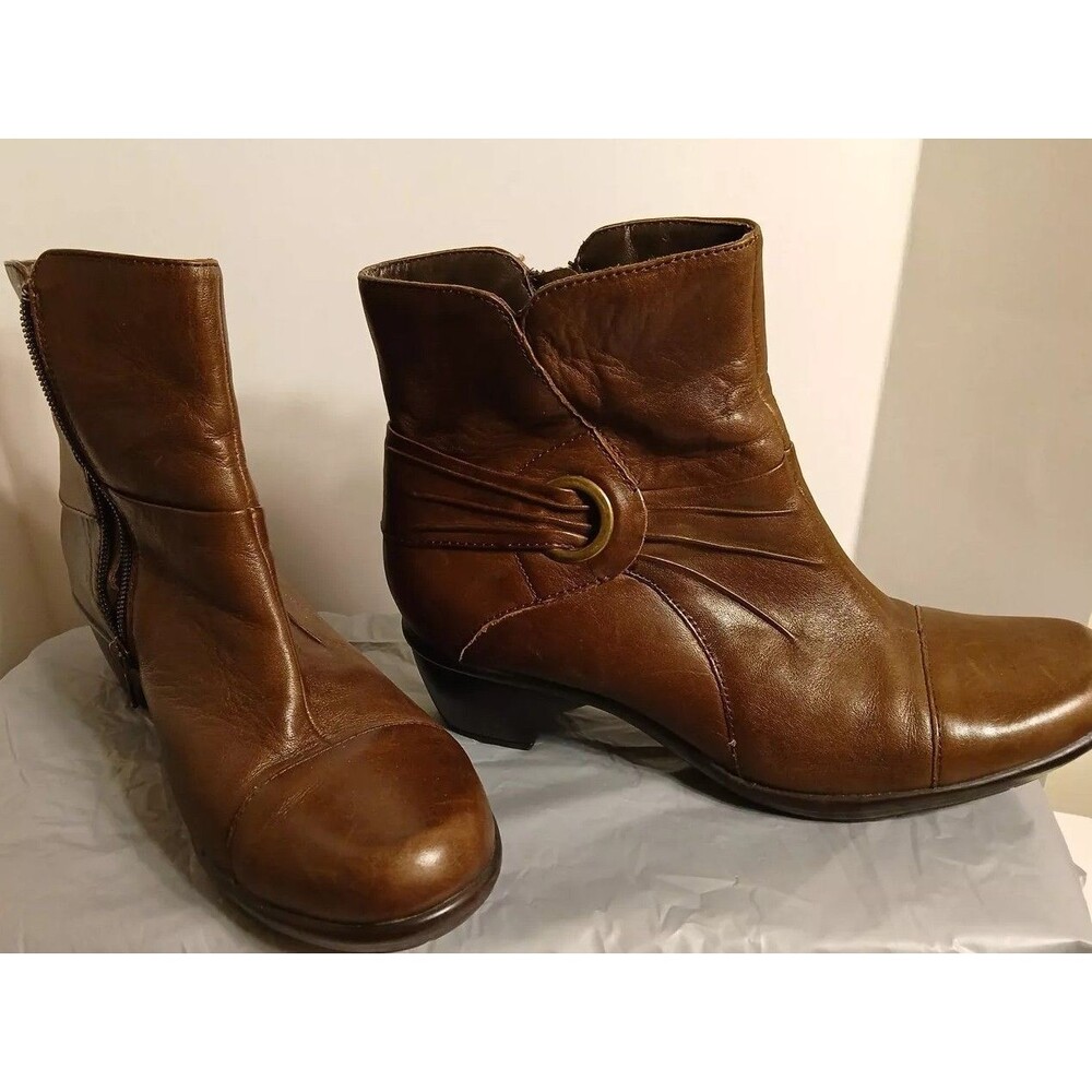 Clarks Roseabelle Bendable Brown Leather Zip Block Heel Ankle Boots Womens 9.5M